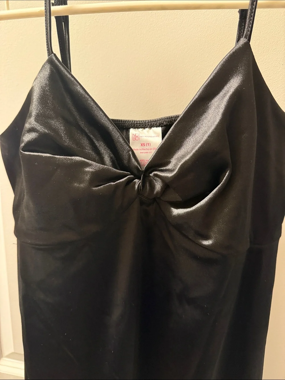 Black Satin Slip Dress with Twist Front